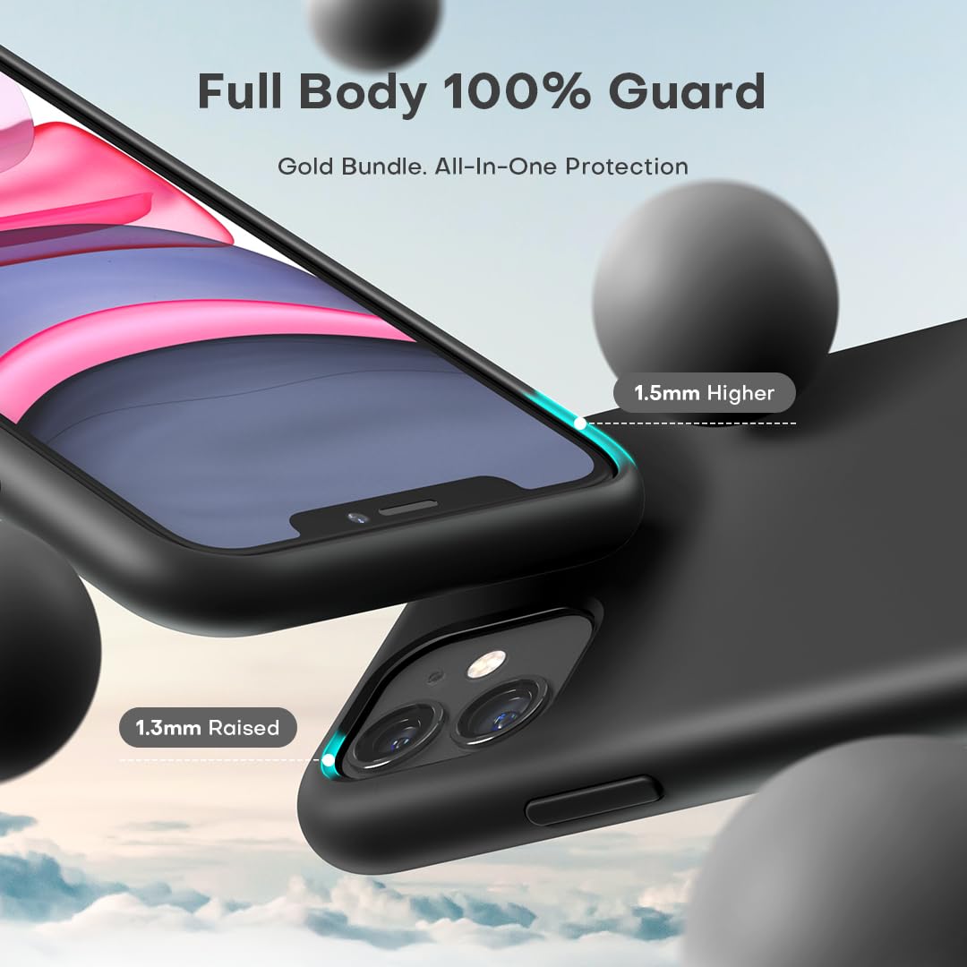TOCOL 5 in 1 for iPhone 11 Case, with 2 Screen Protectors + 2 Camera Protectors, Liquid Silicone [Anti-Scratch] [Drop Protection] for iPhone 11 Phone Case, Midnight Green