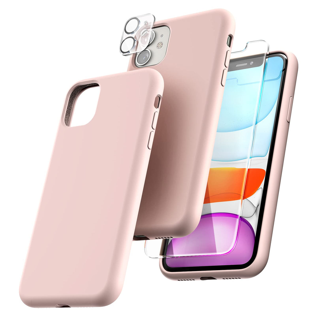 TOCOL 5 in 1 Designed for iPhone 11 Case, with 2 Pack Screen Protector + 2 Pack Camera Lens Protector, Liquid Silicone Slim [Anti-Scratch] [Drop Protection] for iPhone 11 Phone Case, Purple