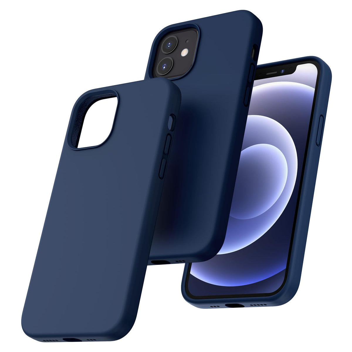 TOCOL [5 in 1 for iPhone 12 Case, for iPhone 12 Pro Case, with 2 Pack Screen Protector + 2 Pack Camera Lens Protector, Silicone Shockproof Phone Case [Anti-Scratch] [Drop Protection], Blue