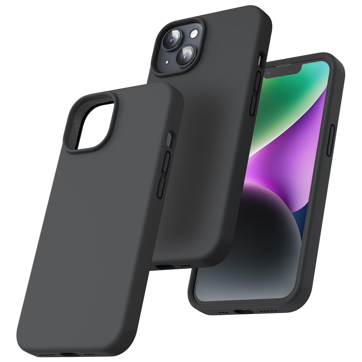 TOCOL 5 in 1 for iPhone 14 Case, with 2 Pack Screen Protector + 2 Pack Camera Lens Protector, Liquid Silicone Phone Case for iPhone 14, Black