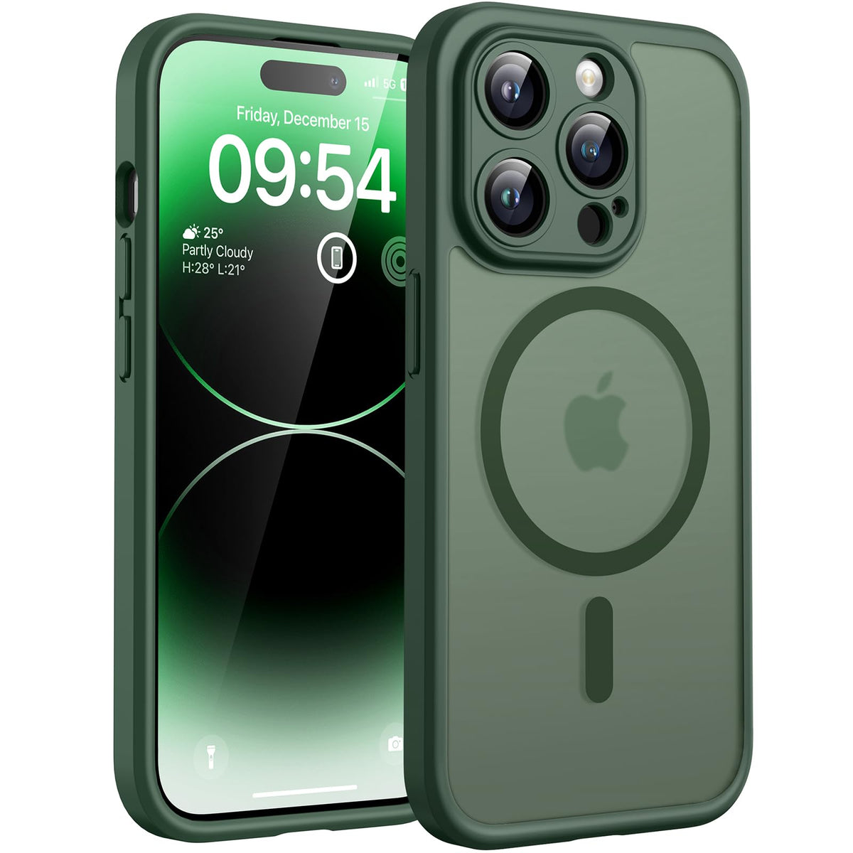 TOCOL Magnetic for iPhone 14 Pro Case, Upgraded Full Camera Protection, Compatible with Magsafe, Drop Protection, Translucent Matte Back Bumper Phone Cover 6.1-Inch, Alpine Green