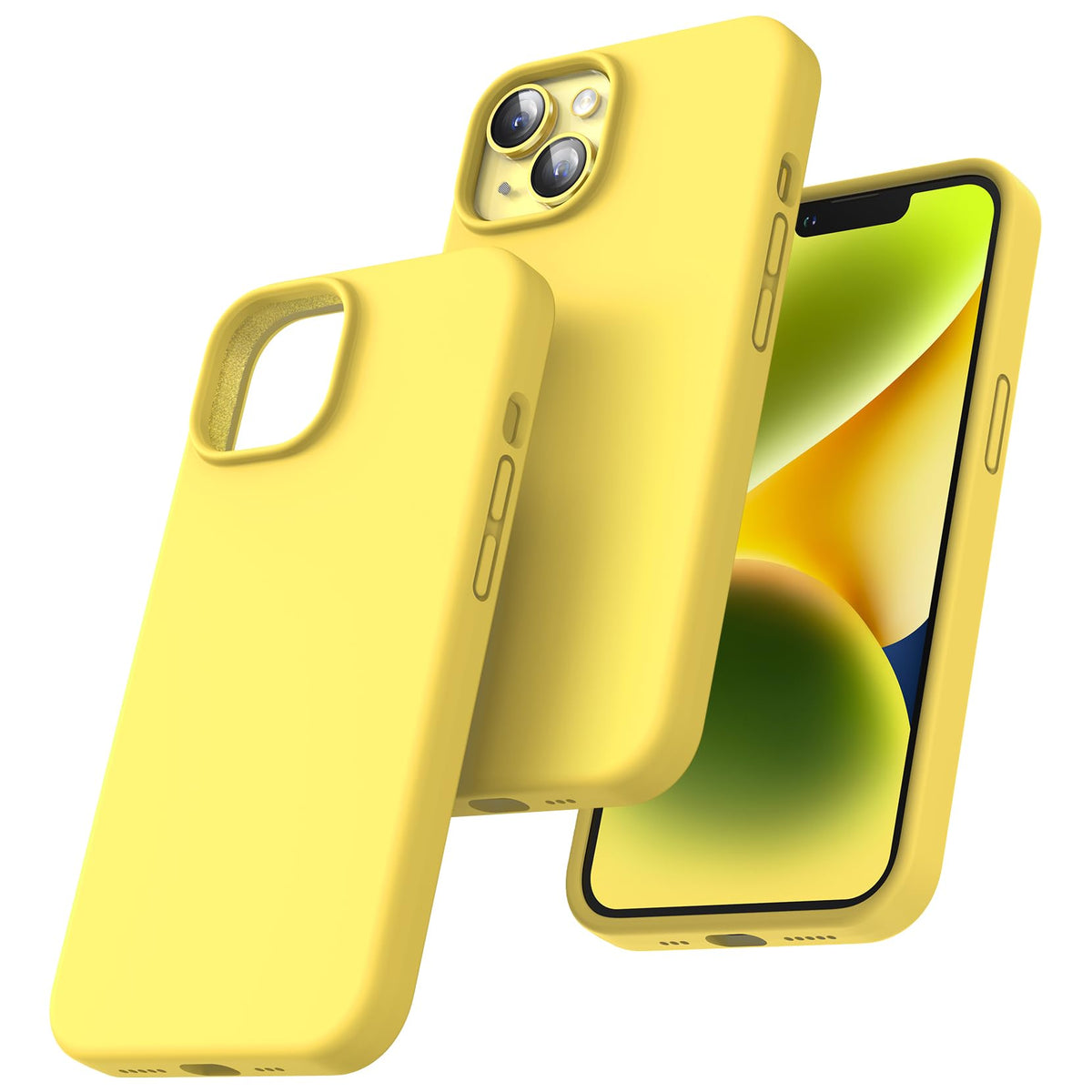 TOCOL 5 in 1 for iPhone 14 Case, with 2 Pack Screen Protector + 2 Pack Camera Lens Protector, Liquid Silicone Phone Case for iPhone 14, Yellow