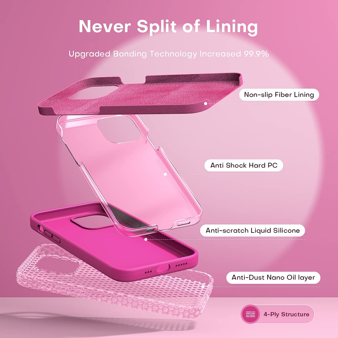 TOCOL 5 in 1 for iPhone 13 Case for Women, Slim Liquid Silicone Phone Case iPhone 13 [Anti-Scratch] [Drop Protection], Hot Pink