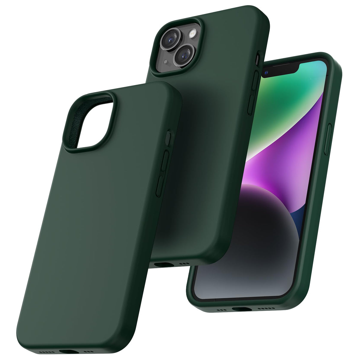 TOCOL 5 in 1 for iPhone 14 Case, with 2 Pack Screen Protector + 2 Pack Camera Lens Protector, Liquid Silicone Phone Case for iPhone 14, Alpine Green