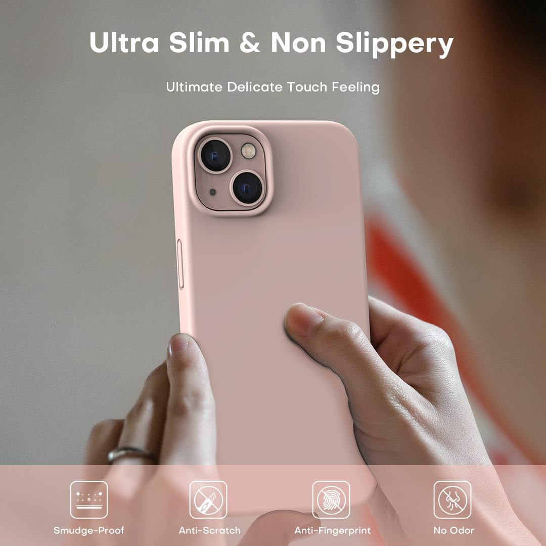 TOCOL 5 in 1 for iPhone 13 Case, with 2 Pack Screen Protector + 2 Pack Camera Lens Protector, Liquid Silicone Phone Case for iPhone 13, Pink