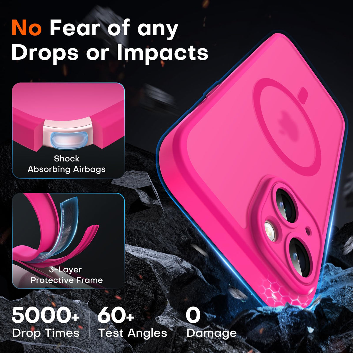 TOCOL for iPhone 15 Case, Compatible with MagSafe, Hot Pink
