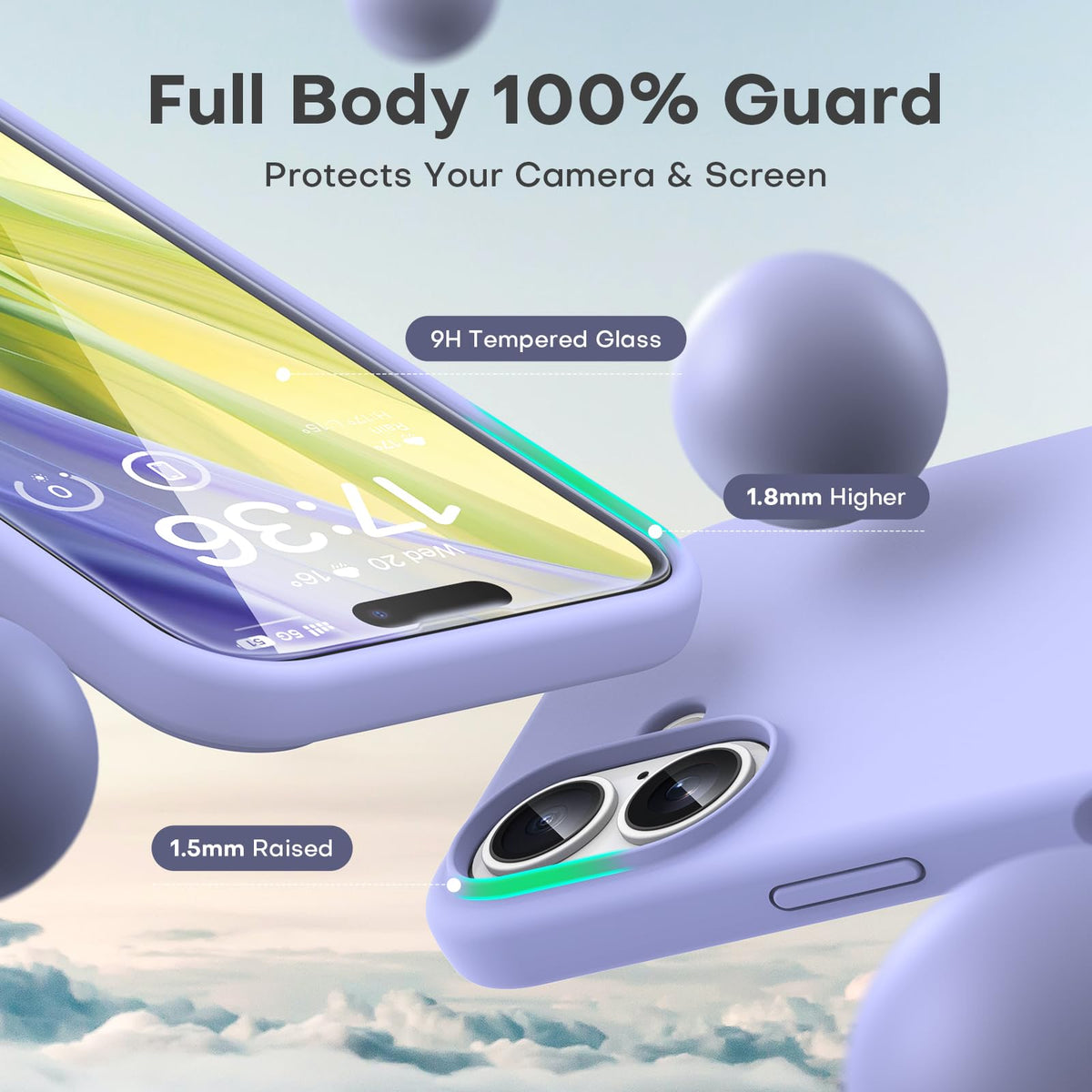 TOCOL Silicone Case for iPhone 16, Shockproof, Non-Slip, Anti-Fingerprint, Scratch-Resistant Mobile Phone Case for iPhone 16, Purple