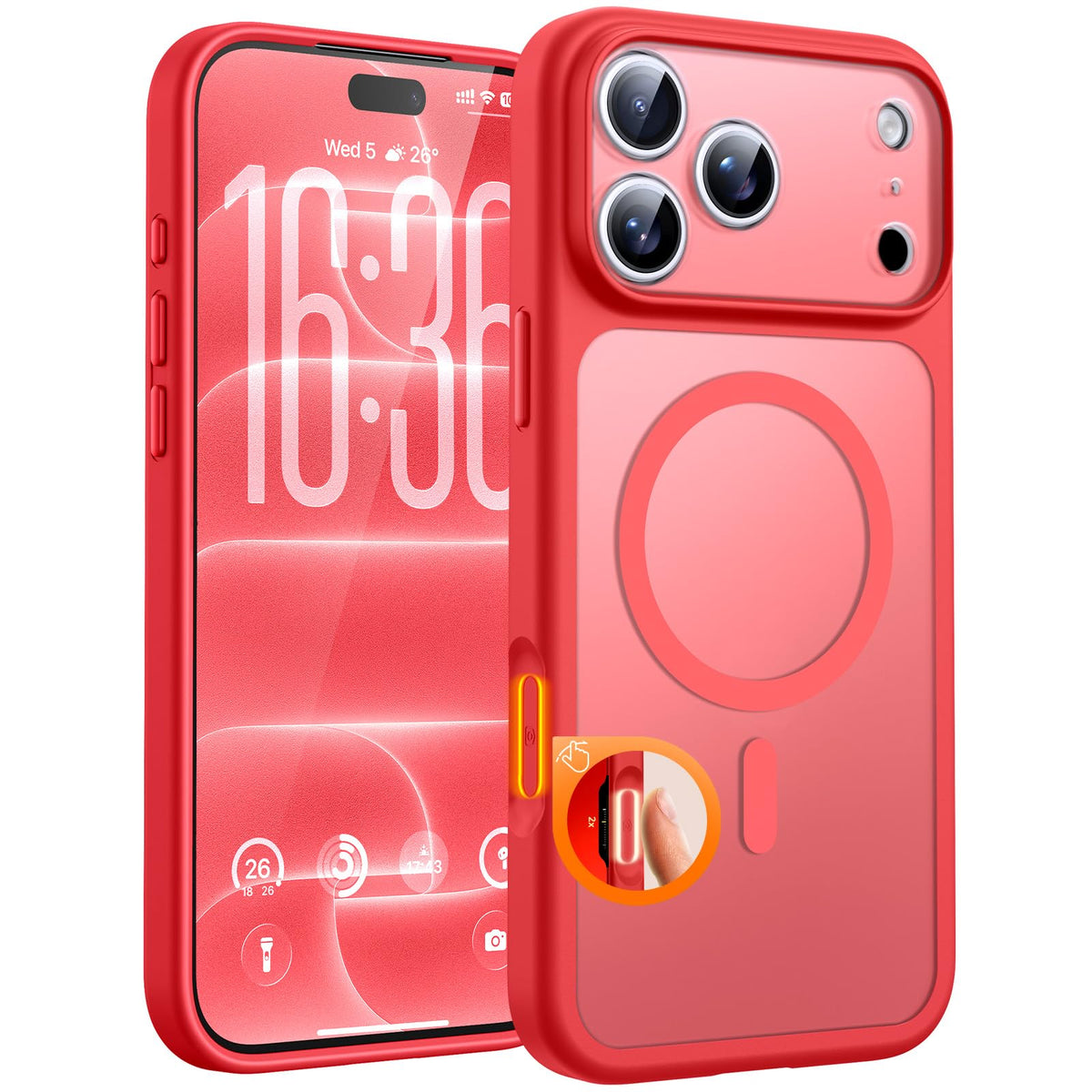 TOCOL for iPhone 18 Pro Case, Compatible with MagSafe, Red