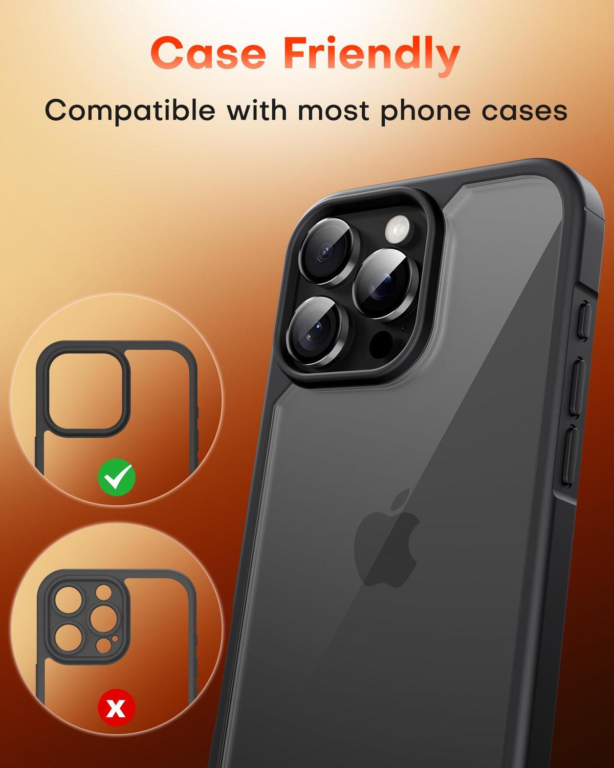 TOCOL for 2 Pack iPhone 15 Pro Max Camera Lens Protector/iPhone 15 Pro Camera Lens Protector Tempered Glass HD Individual Scratch Resistant Cover Accessories Case Friendly（Black）