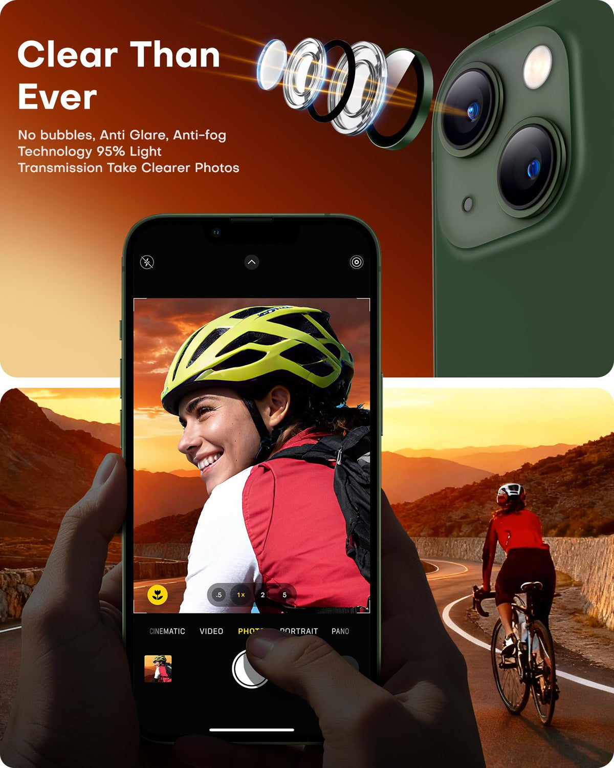 TOCOL Camera Lens Protector for iPhone 13 / iPhone 13 Mini Tempered Glass HD Individual Scratch Resistant Camera Cover Accessories Case Friendly 2 Pack（Alpine Green）