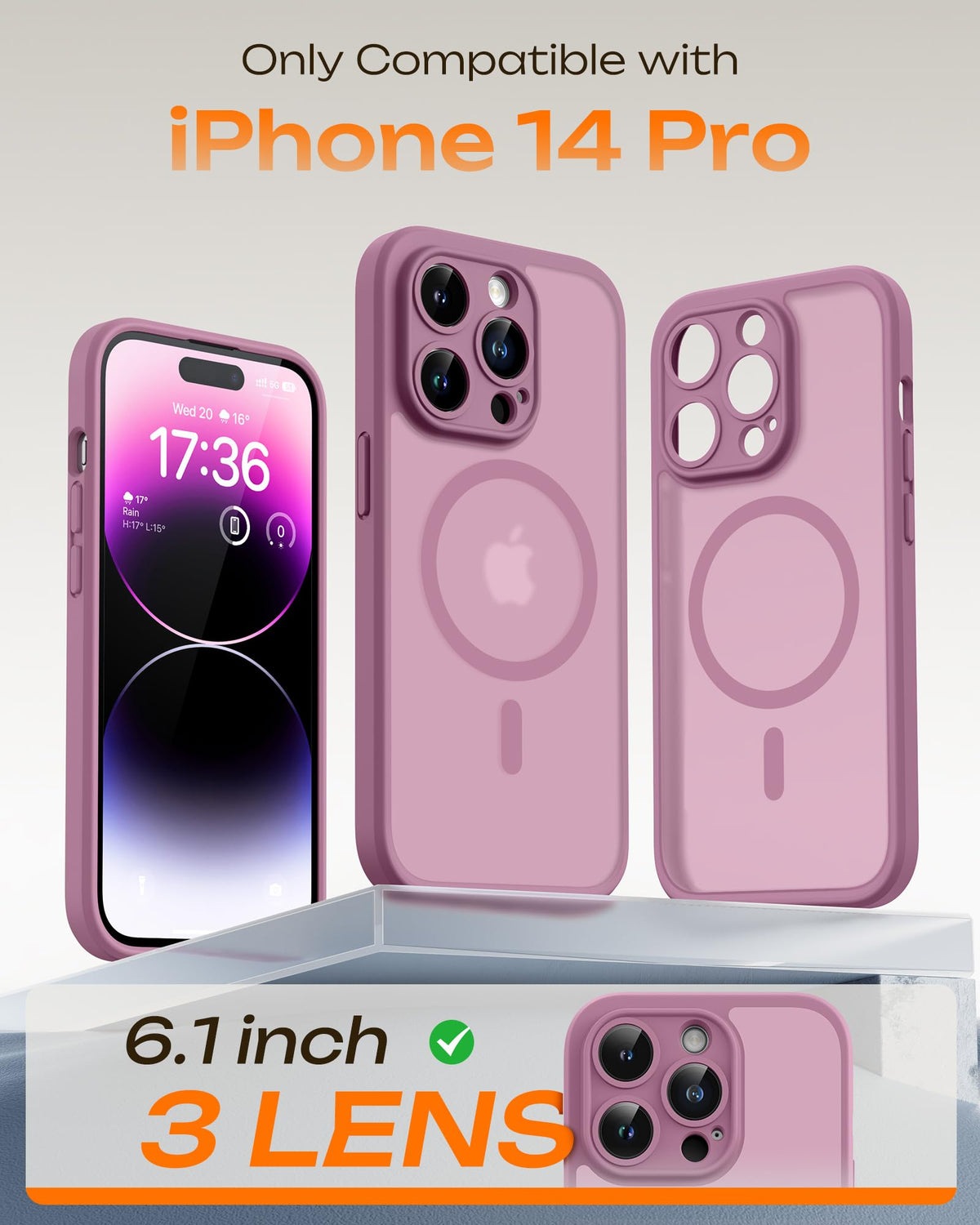 TOCOL for iPhone 14 Pro Case, Compatible with MagSafe, Lilac Purple