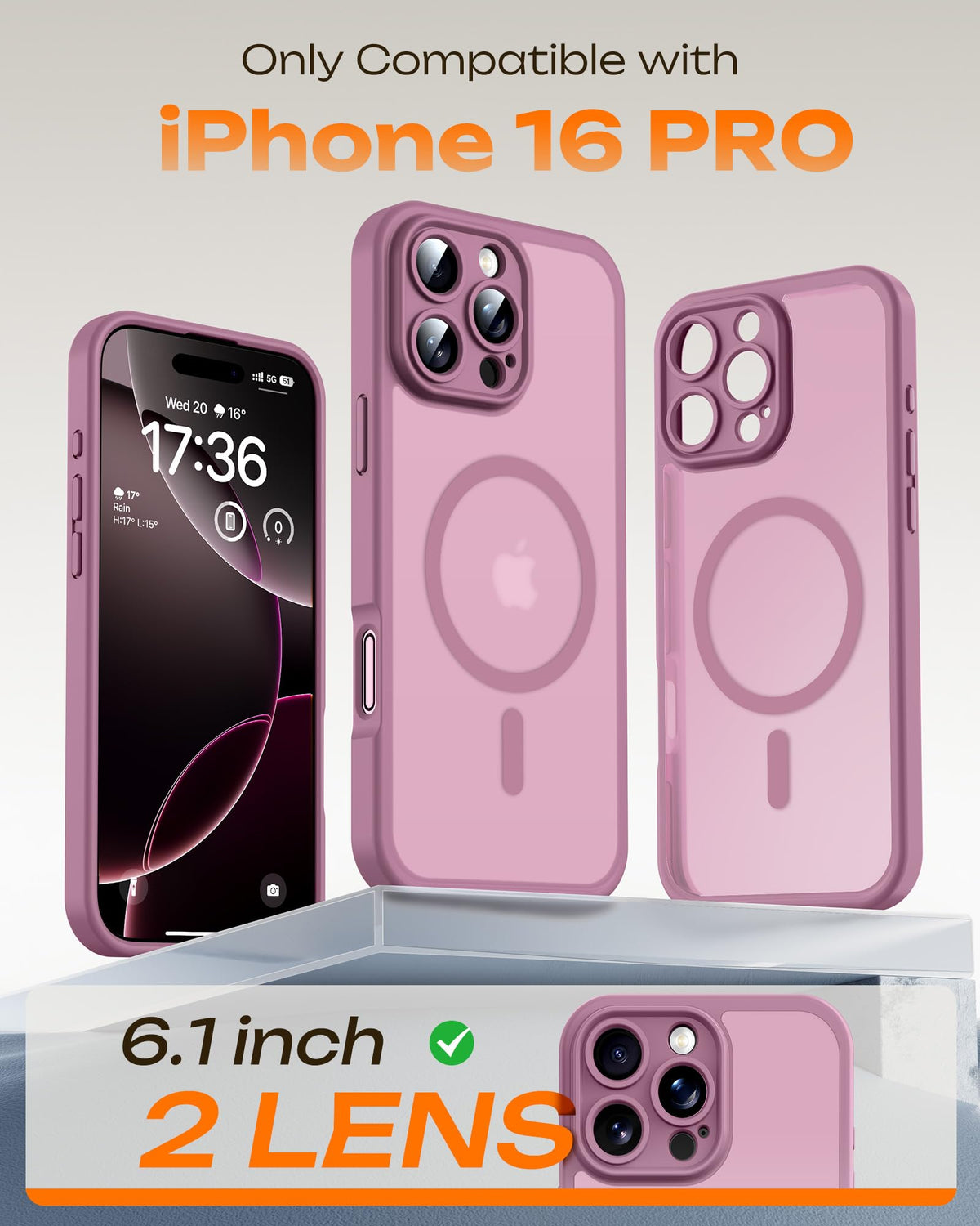 TOCOL for iPhone 16 Pro Case, Compatible with MagSafe, Lilac Purple