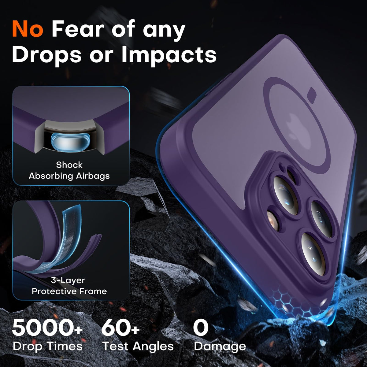 TOCOL for iPhone 15 Pro Max Case, Compatible with MagSafe, Mdnight Purple