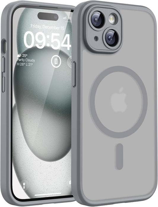 TOCOL Magnetic for iPhone 15 Case 6.1-Inch, Fit for MagSafe, Upgraded Full Camera Protection, 14FT Military Grade Shockproof Thin Slim Frosted Translucent Matte Back Phone Cover (Titan Gray)