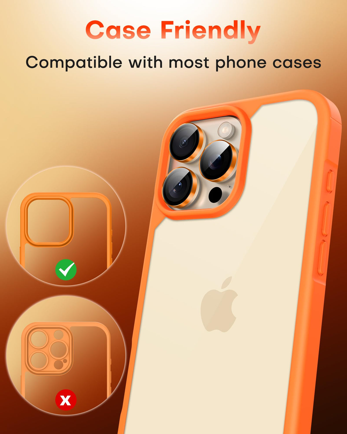 TOCOL for iPhone 14 Pro Max Camera Lens Protector/iPhone 14 Pro Camera Lens Protector Tempered Glass HD Individual Scratch Resistant Cover Accessories Case Friendly 2 Pack（Orange）