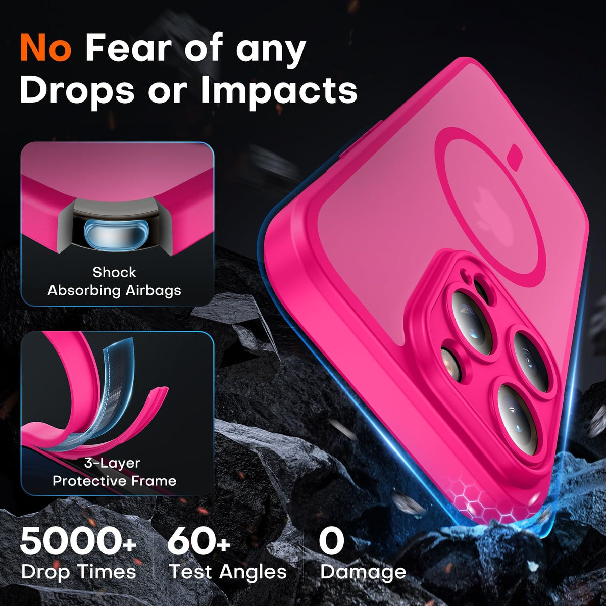TOCOL for iPhone 15 Pro Max Case, Compatible with MagSafe, Hot Pink