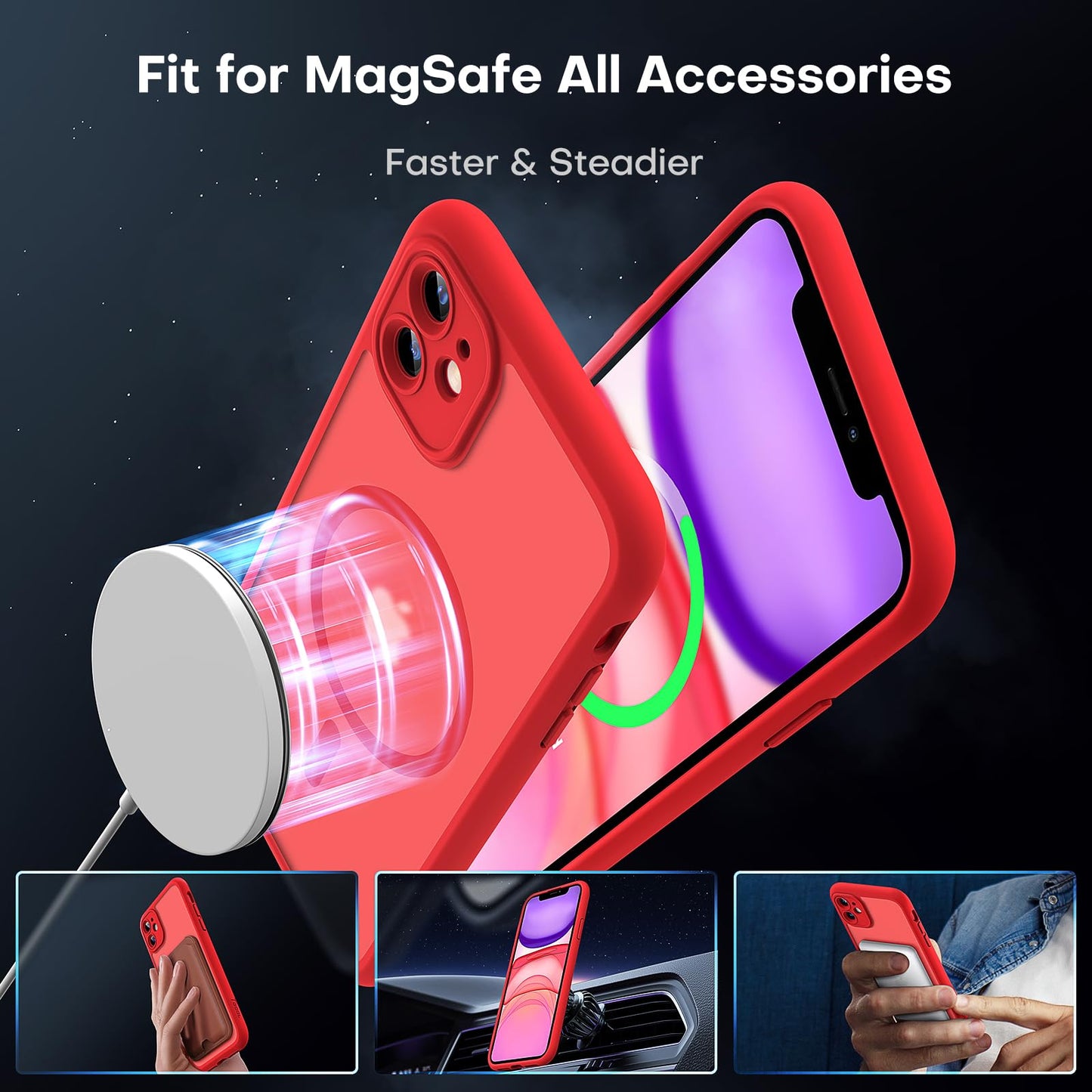 TOCOL for iPhone 11 Case, Compatible with MagSafe, Red