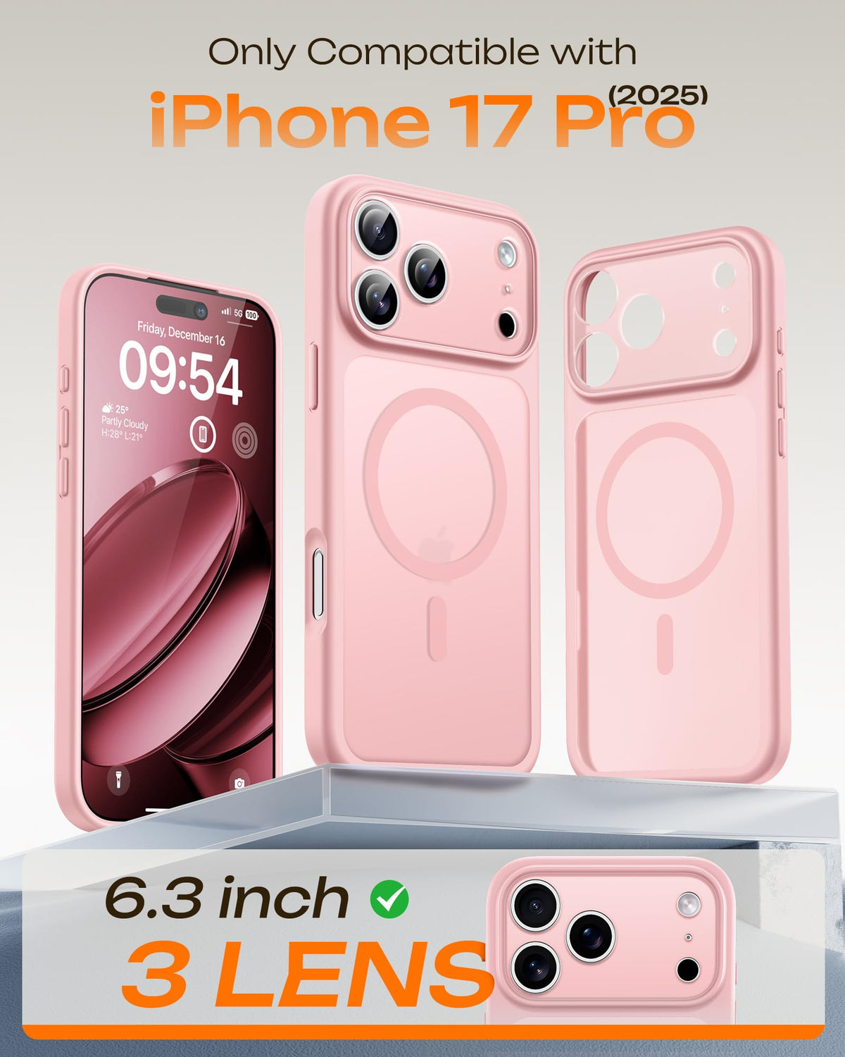 TOCOL for iPhone 17 Pro Case, Compatible with MagSafe, Light Pink