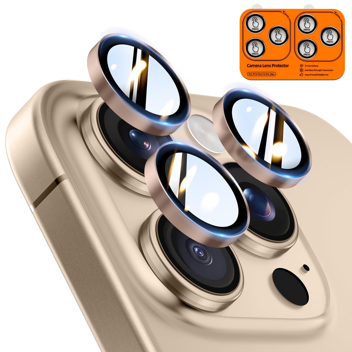 TOCOL for iPhone 14 Pro Max Camera Lens Protector/iPhone 14 Pro Camera Lens Protector Tempered Glass HD Individual Scratch Resistant Cover Accessories Case Friendly 2 Pack（Rose Gold）