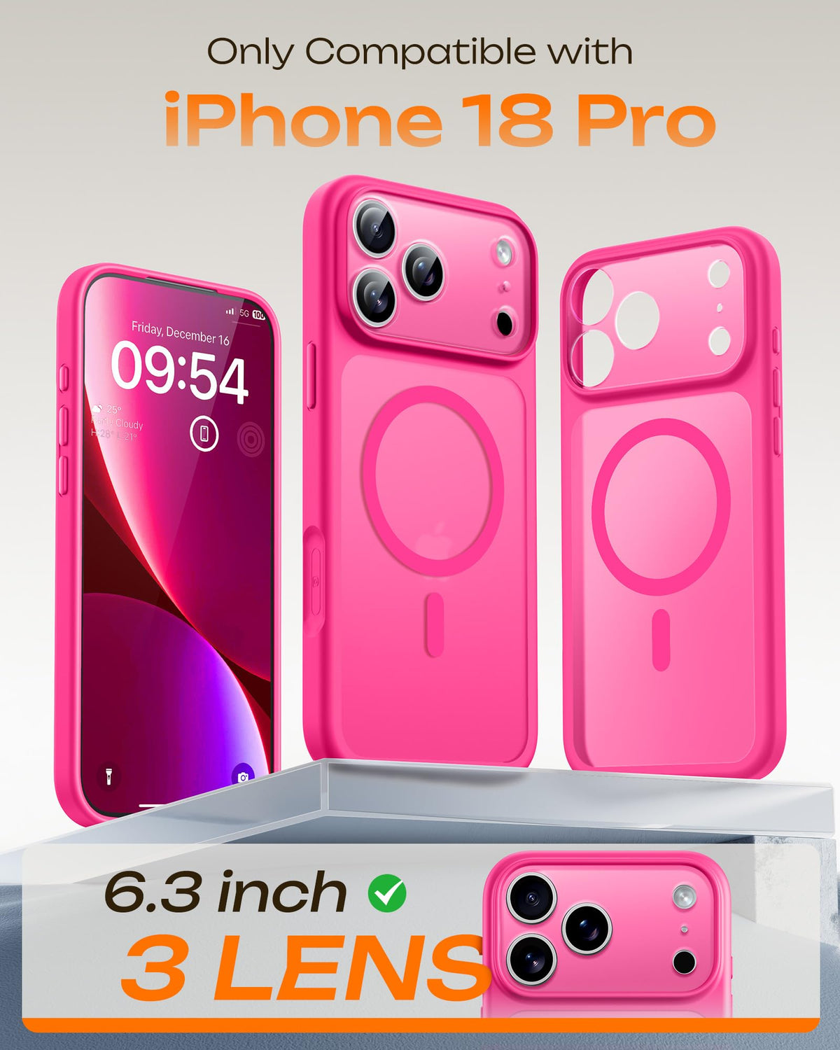 TOCOL for iPhone 18 Pro Case, Compatible with MagSafe, Hot Pink