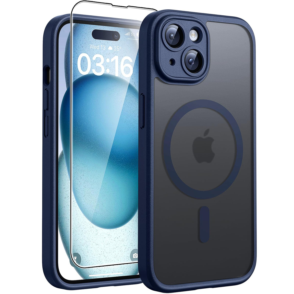TOCOL Magnetic for iPhone 15 Plus Case 6.7-Inch, Fit for MagSafe, Upgraded [Full Camera Protection], [14FT Military Grade Drop Tested] Shockproof Slim Translucent Matte Back Cover (Dark Blue)