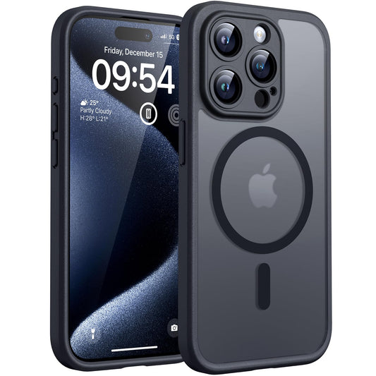 TOCOL Magnetic for iPhone 15 Pro Case, Upgraded Full Camera Protection, Compatible with Magsafe, Drop Protection, Translucent Matte Back Bumper Phone Cover 6.1-Inch (Black)