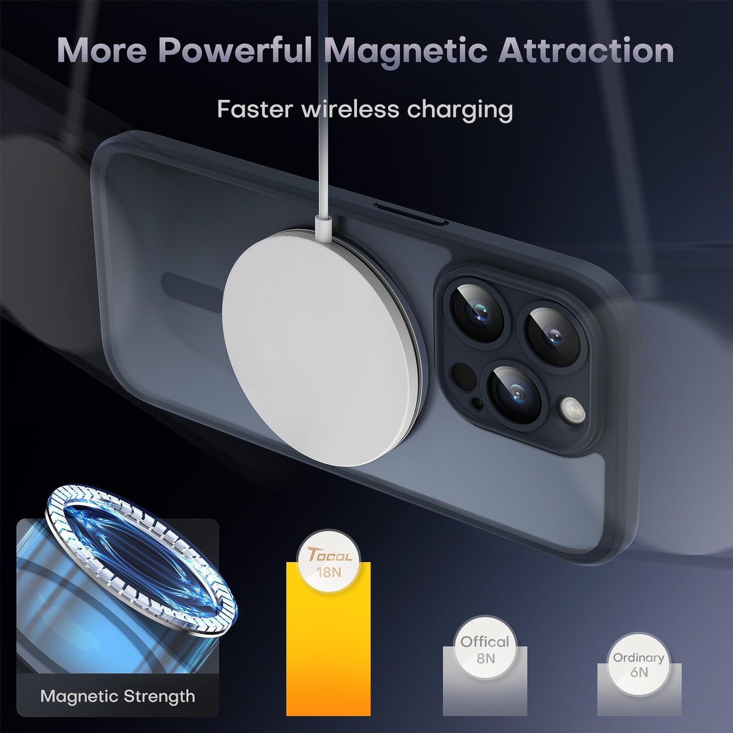 TOCOL for iPhone 14 Pro Case, Compatible with MagSafe, Black