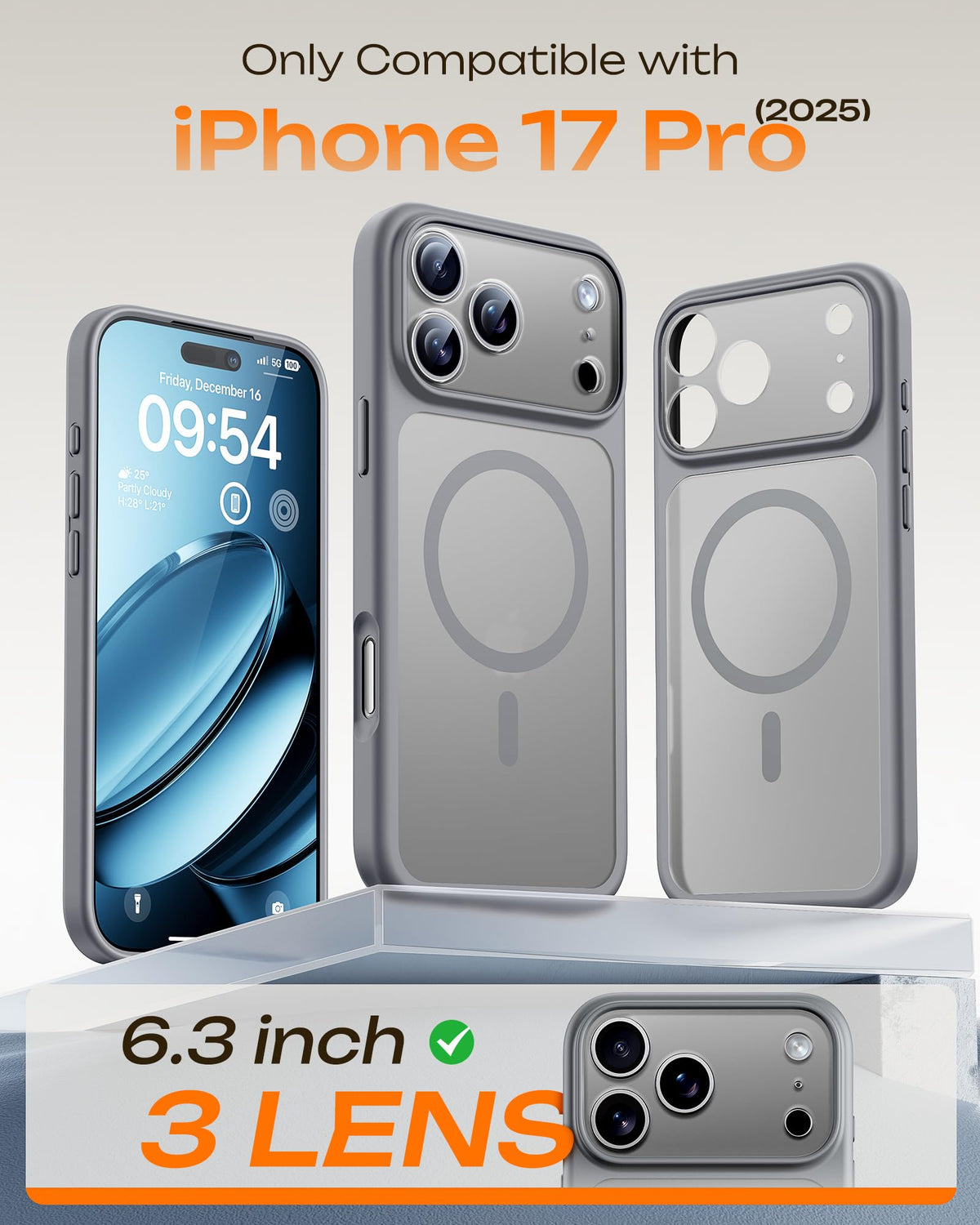 TOCOL for iPhone 17 Pro Case, Compatible with MagSafe, Gray