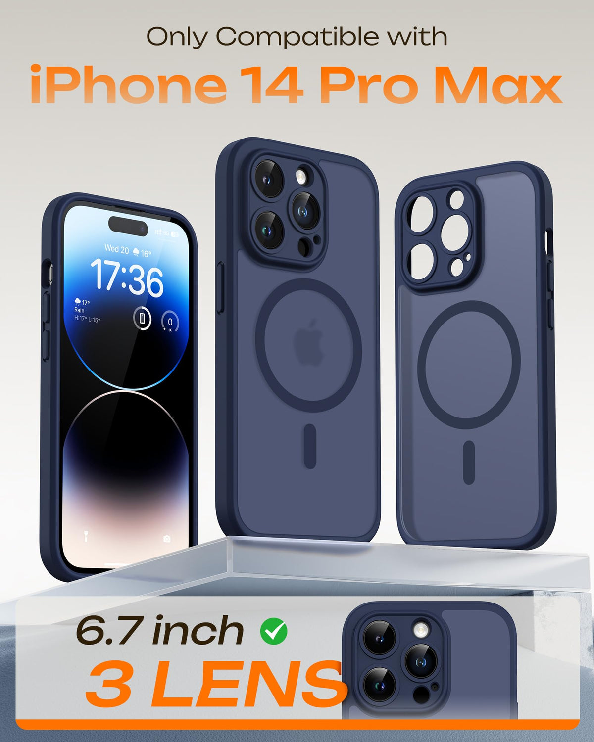 TOCOL for iPhone 14 Pro Max Case, Compatible with MagSafe, Dark Blue