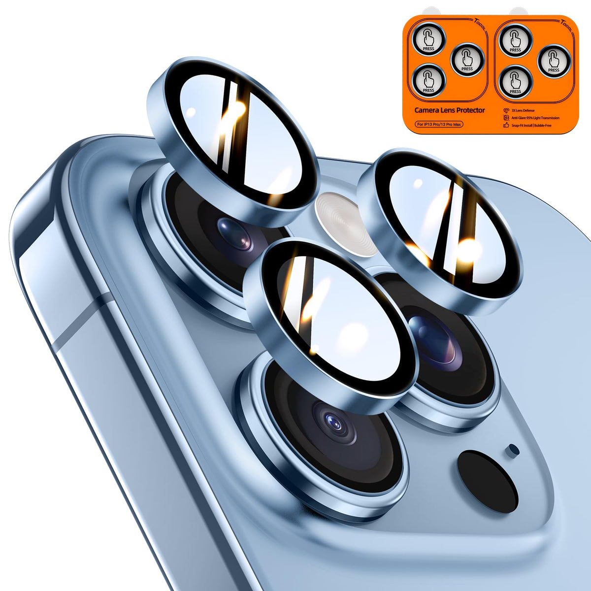 TOCOL Camera Lens Protector for iPhone 13 Pro Max/iPhone 13 Pro Tempered Glass HD Individual Scratch Resistant Camera Cover Accessories Case Friendly 2 Pack（Sierra Blue）