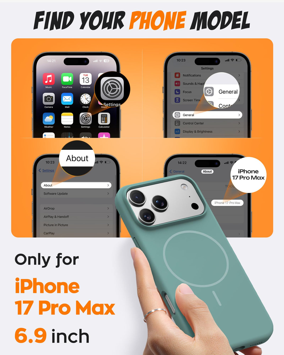 TOCOL Magnetic for iPhone 17 Pro Max Case Liquid Silicone, Midnight Green