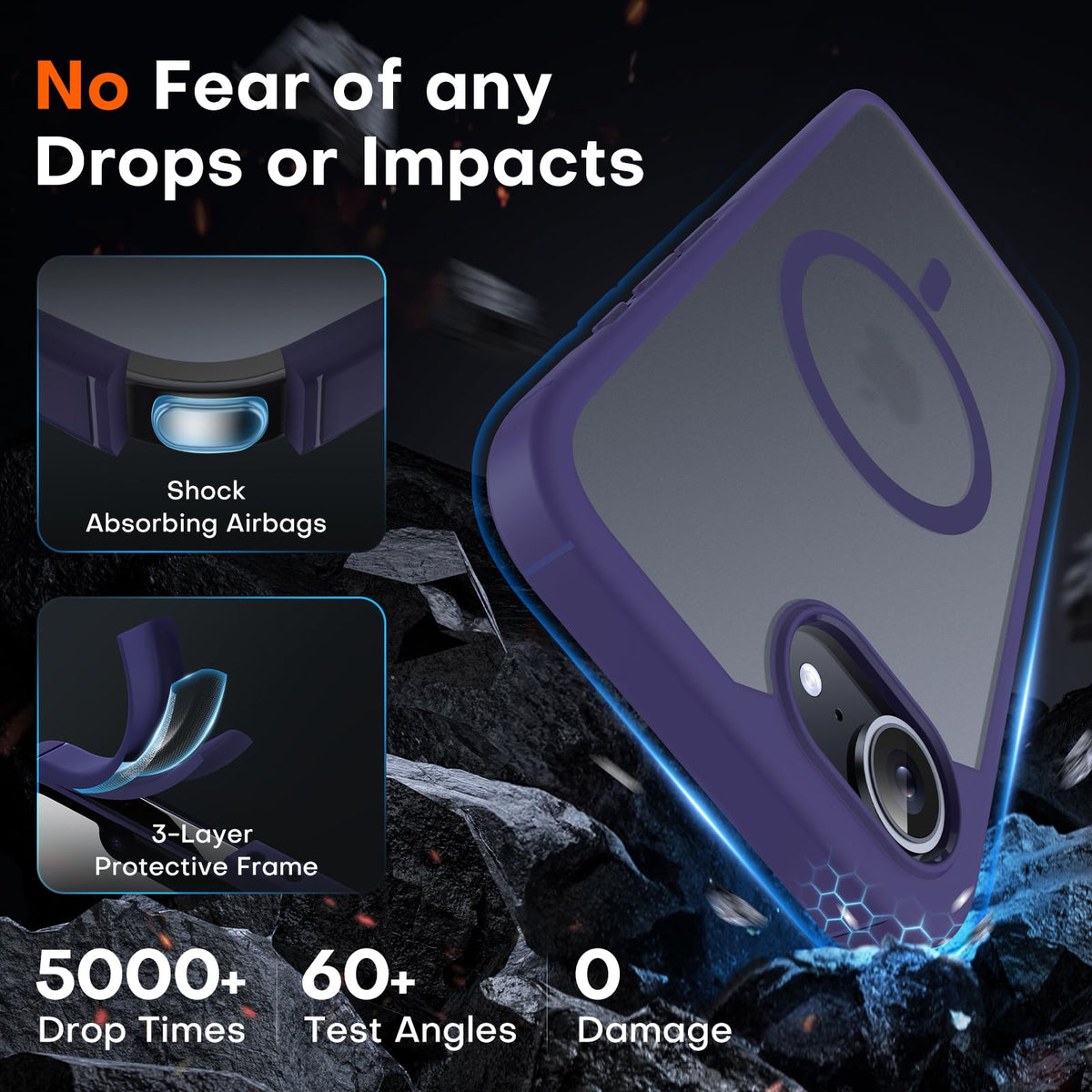 TOCOL for iPhone 17e/16e Case, Compatible with MagSafe, Mdnight Purple