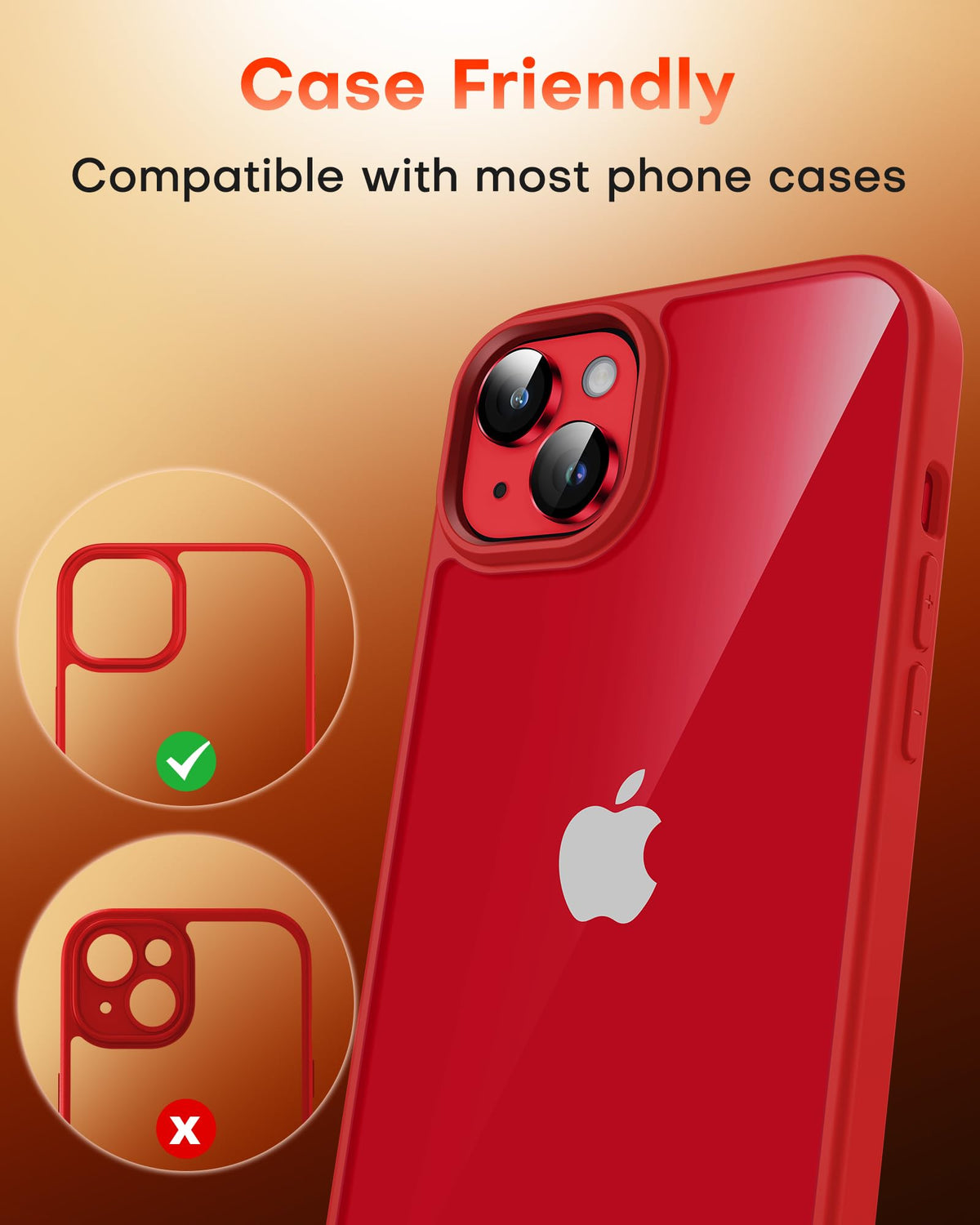 TOCOL Camera Lens Protector for iPhone 14 / iPhone 14 Plus Tempered Glass HD Individual Scratch Resistant Camera Cover Accessories Case Friendly 2 Pack（Red）