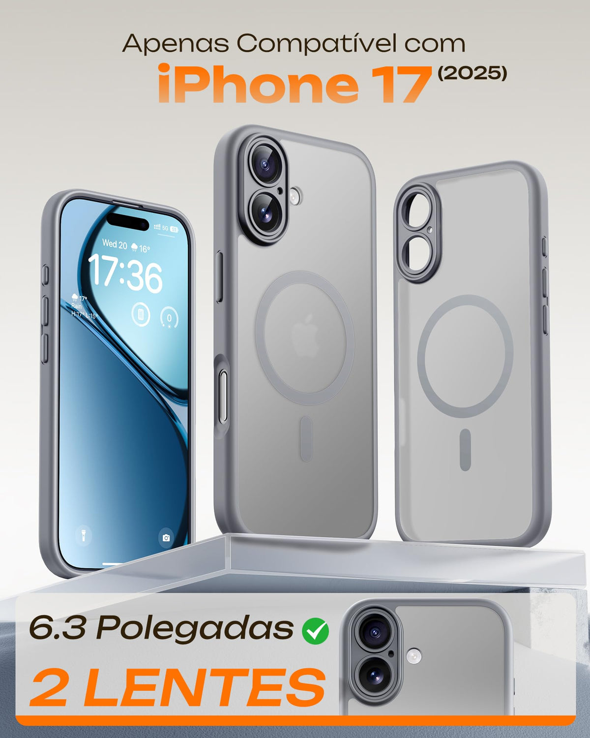 TOCOL for iPhone 17 Case, Compatible with MagSafe, Gray