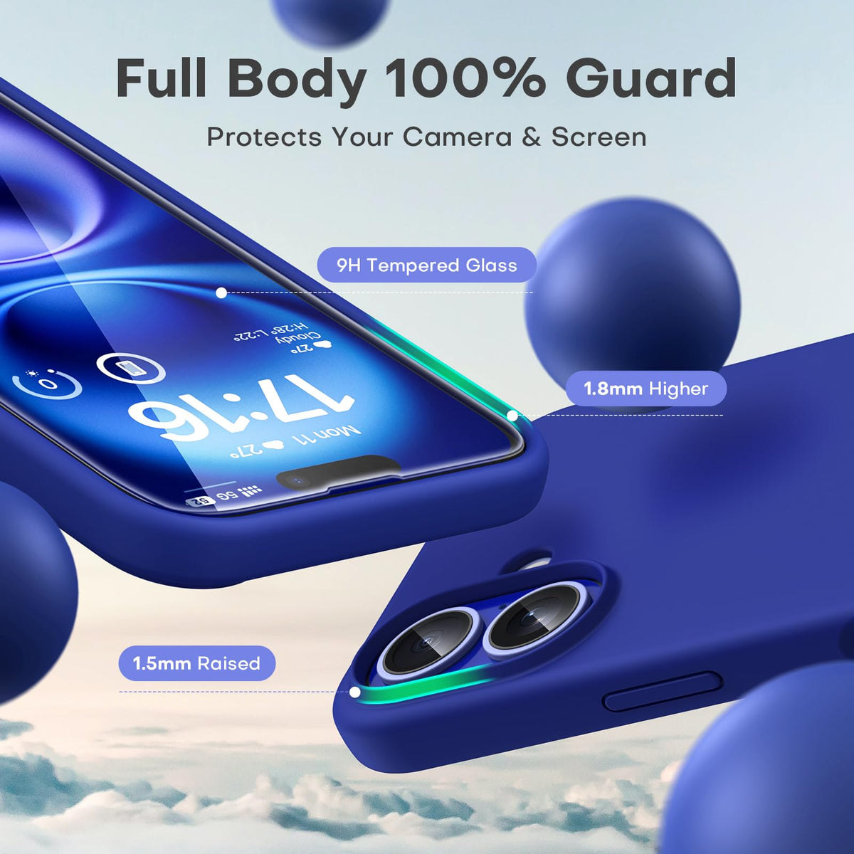 TOCOL Silicone Case for iPhone 16, Shockproof, Anti-Slip, Anti-Fingerprint, Scratch-Resistant Mobile Phone Case for iPhone 16, Ultramarine