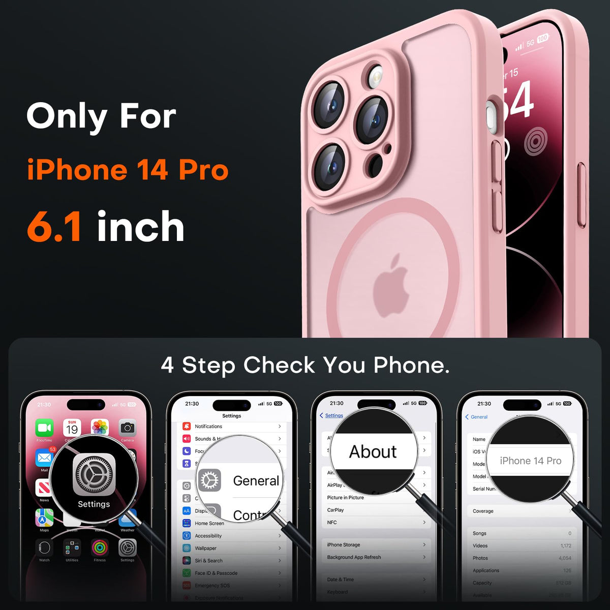 TOCOL for iPhone 14 Pro Case, Compatible with MagSafe, Light Pink