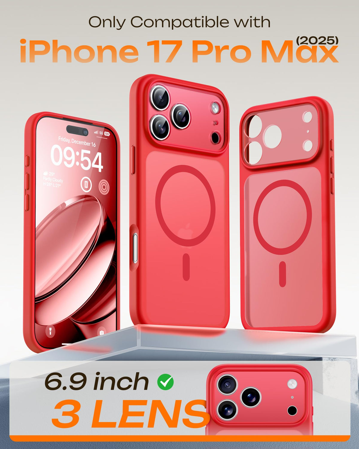 TOCOL for iPhone 17 Pro Max Case, Compatible with MagSafe, Red