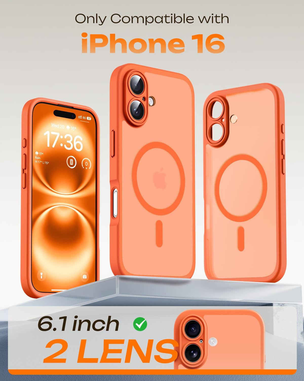 TOCOL for iPhone 16 Case, Compatible with MagSafe, Orange