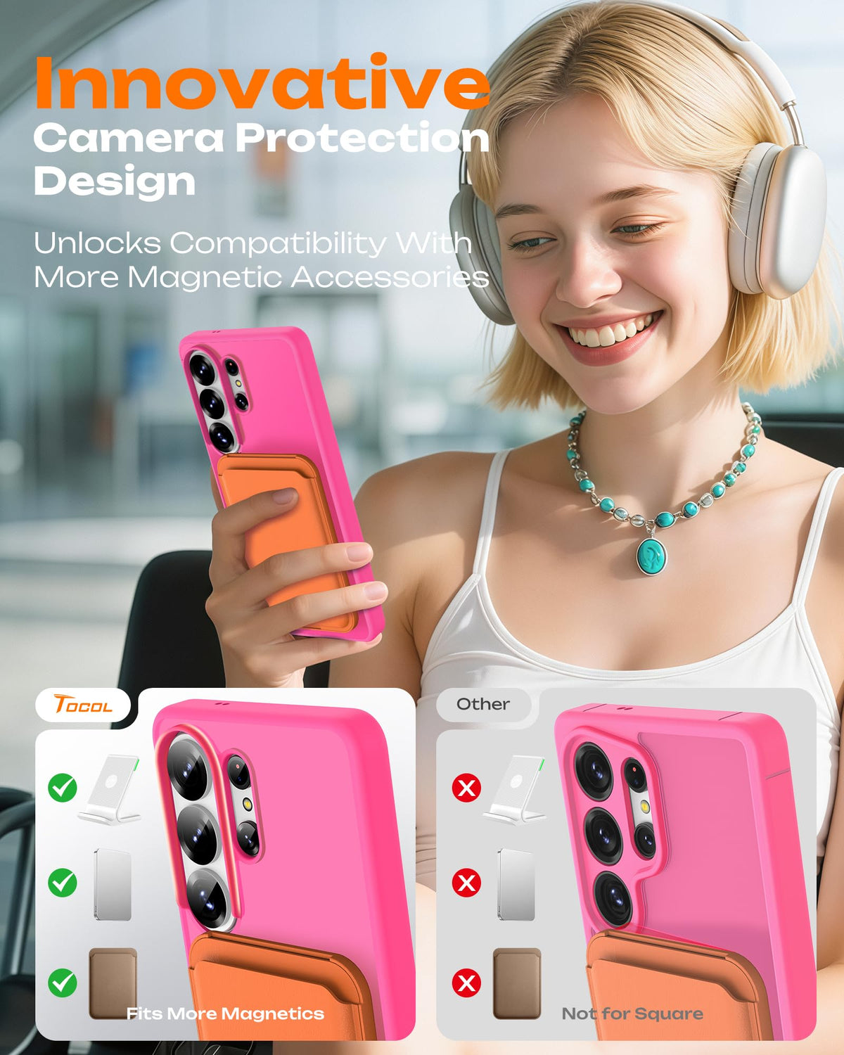 TOCOL for Samsung Galaxy S26 Ultra Case, Compatible with MagSafe, Hot Pink