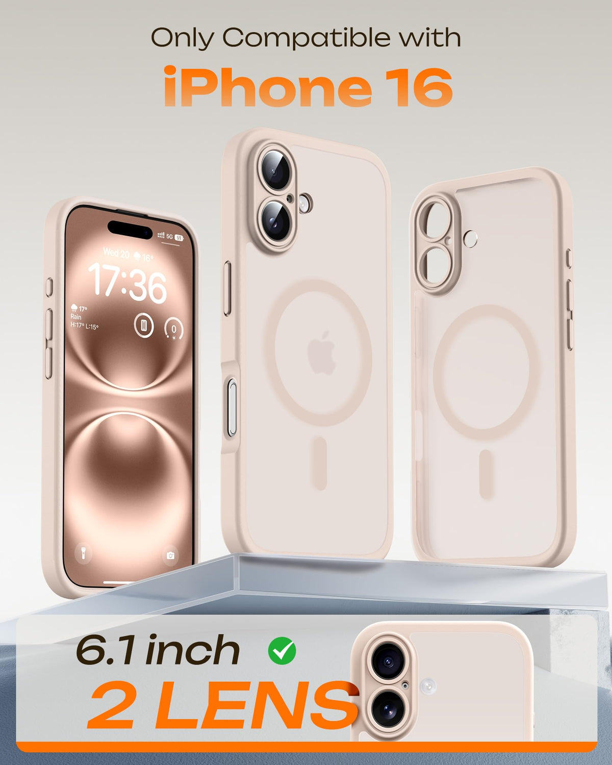 TOCOL Magnetic for iPhone 16 Case 6.1-Inch, Fit for MagSafe, Upgraded [Full Camera Protection], [14FT Military Grade Drop Tested] Shockproof Slim Translucent Matte Back Phone Cover (Desert)