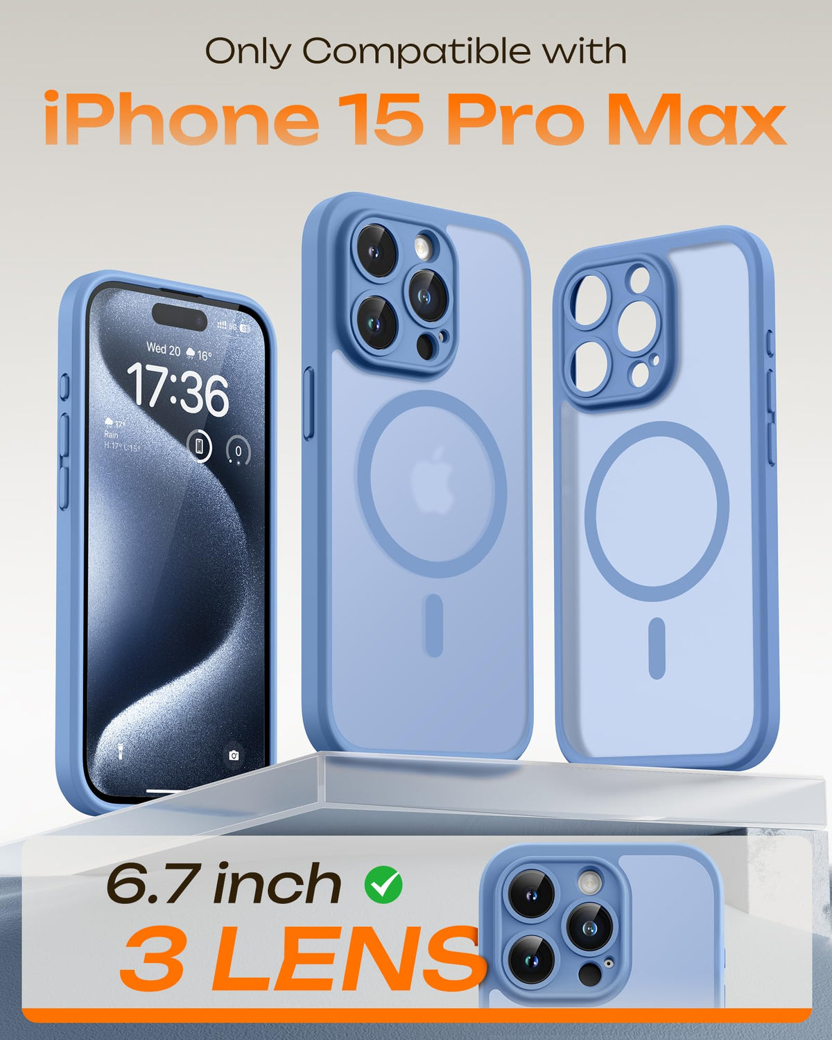 TOCOL for iPhone 15 Pro Max Case, Compatible with MagSafe, Light Blue
