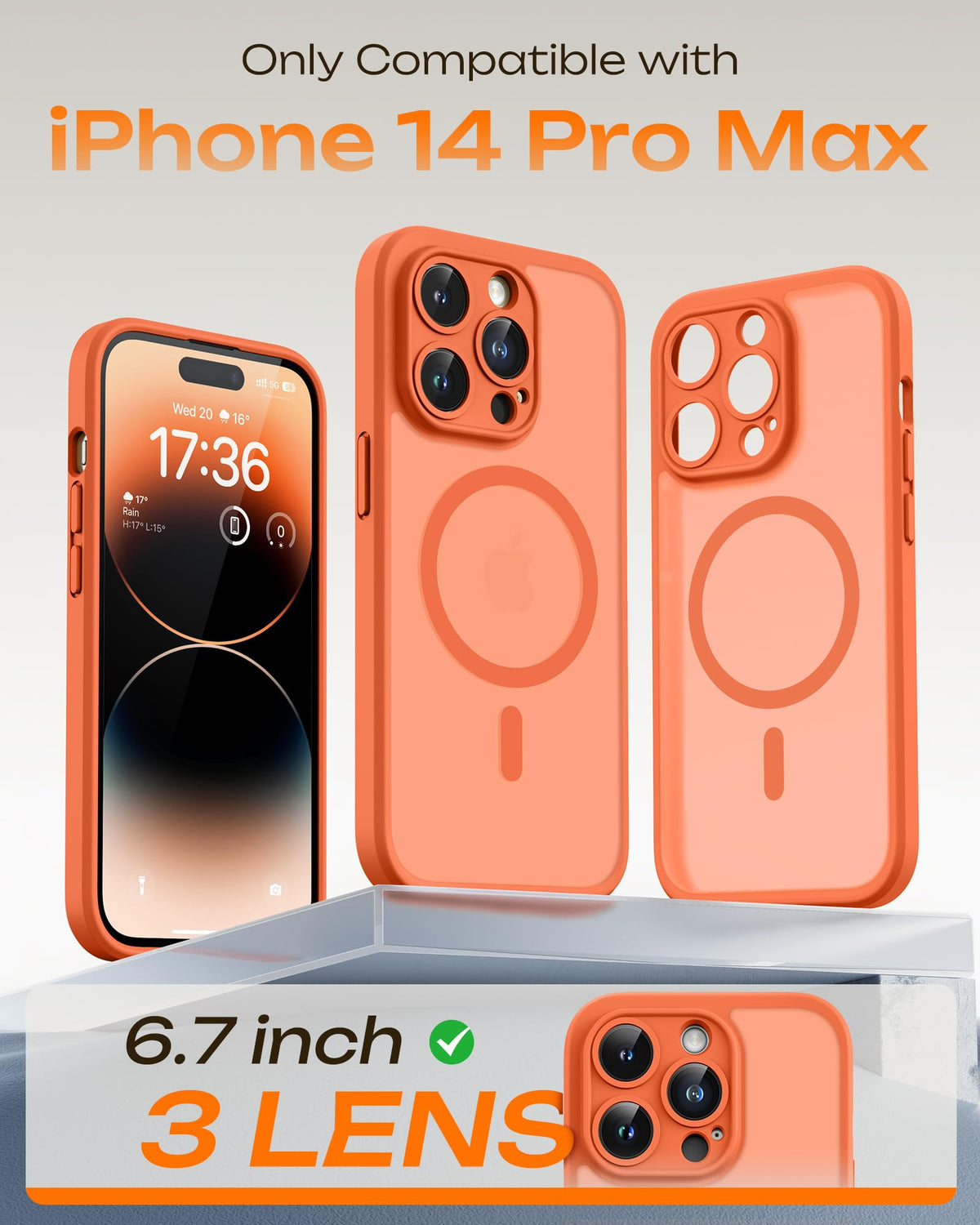 TOCOL for iPhone 14 Pro Max Case, Compatible with MagSafe, Orange