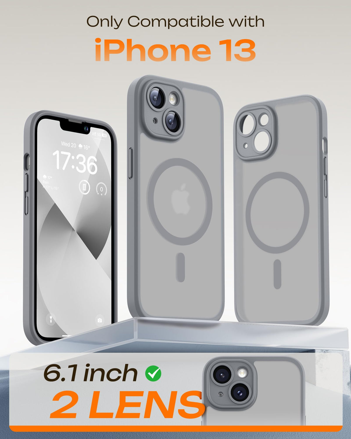 TOCOL for iPhone 13 Case, Compatible with MagSafe, Gray