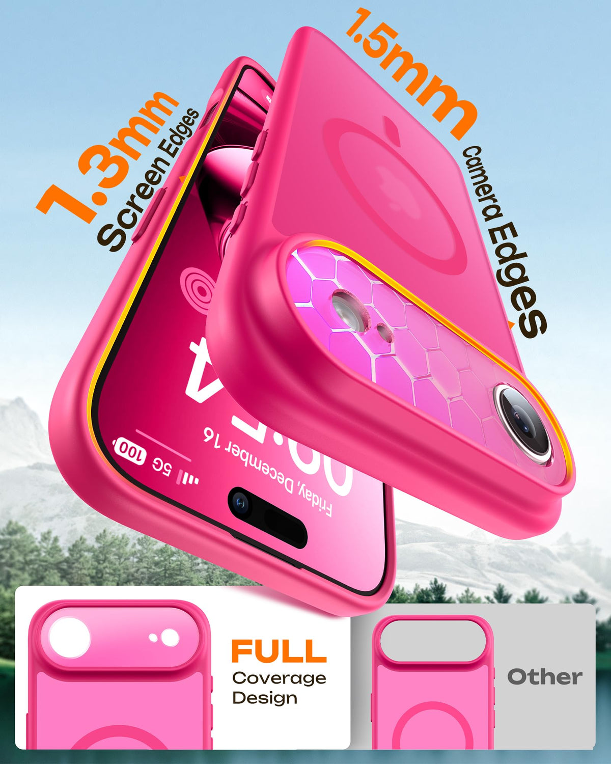 TOCOL for iPhone Air Case, Compatible with MagSafe, Hot Pink