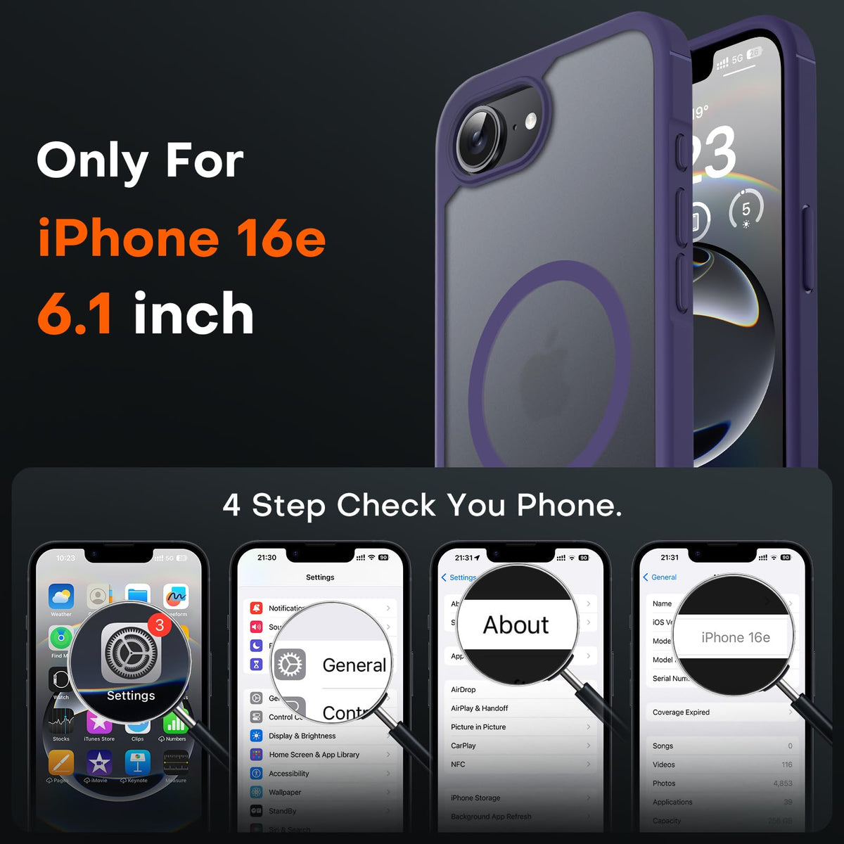 TOCOL for iPhone 17e/16e Case, Compatible with MagSafe, Mdnight Purple