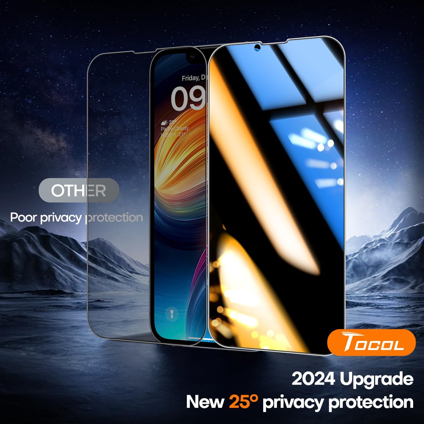 TOCOL for iPhone 14 Privacy Screen Protector True 25°Anti Spy 9H+ Hardness Tempered Glass for iPhone iPhone 14 Full Coverage Screen Protector Easy Installation 2 Pack