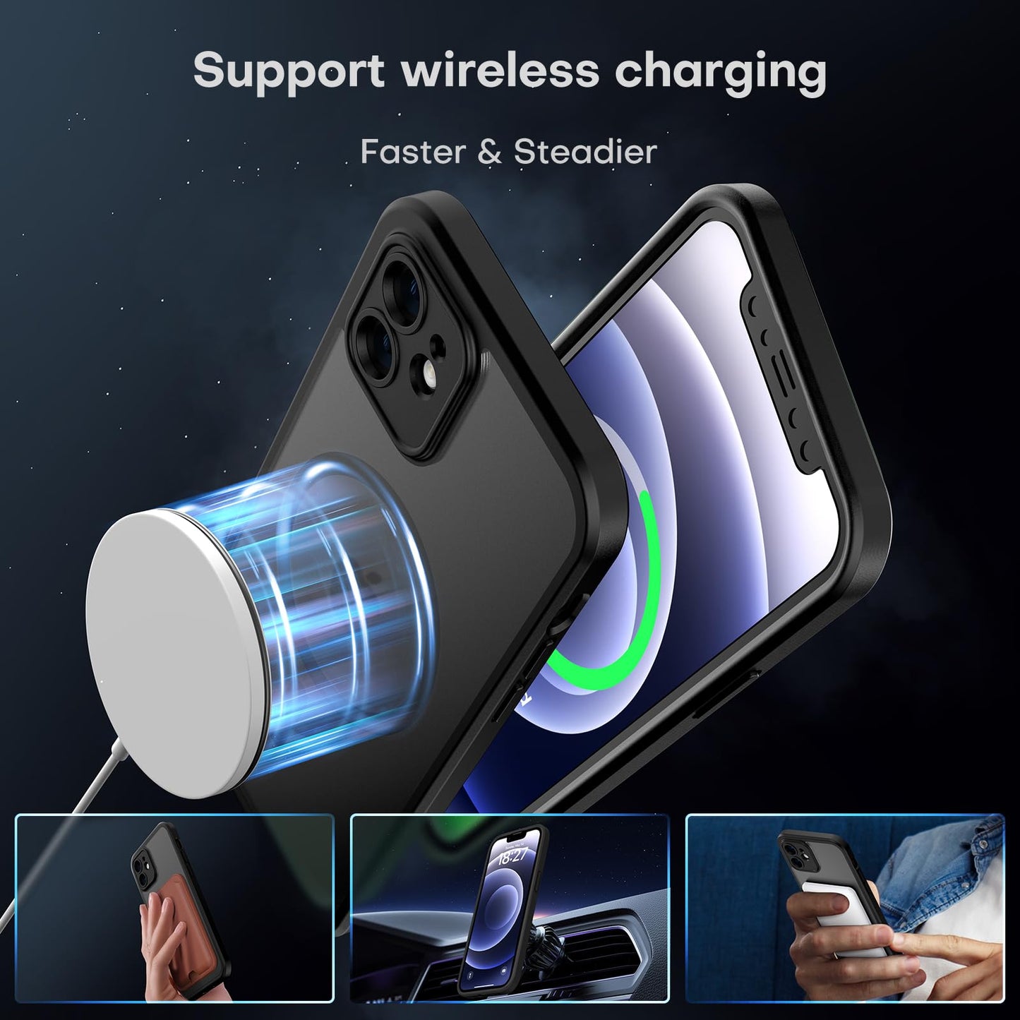 TOCOL for iPhone 12 Case, Full Camera Protection, Drop Protection, Compatible with Magsafe, Matte Phone Case for iPhone 12 6.1 inch (Matte Black)