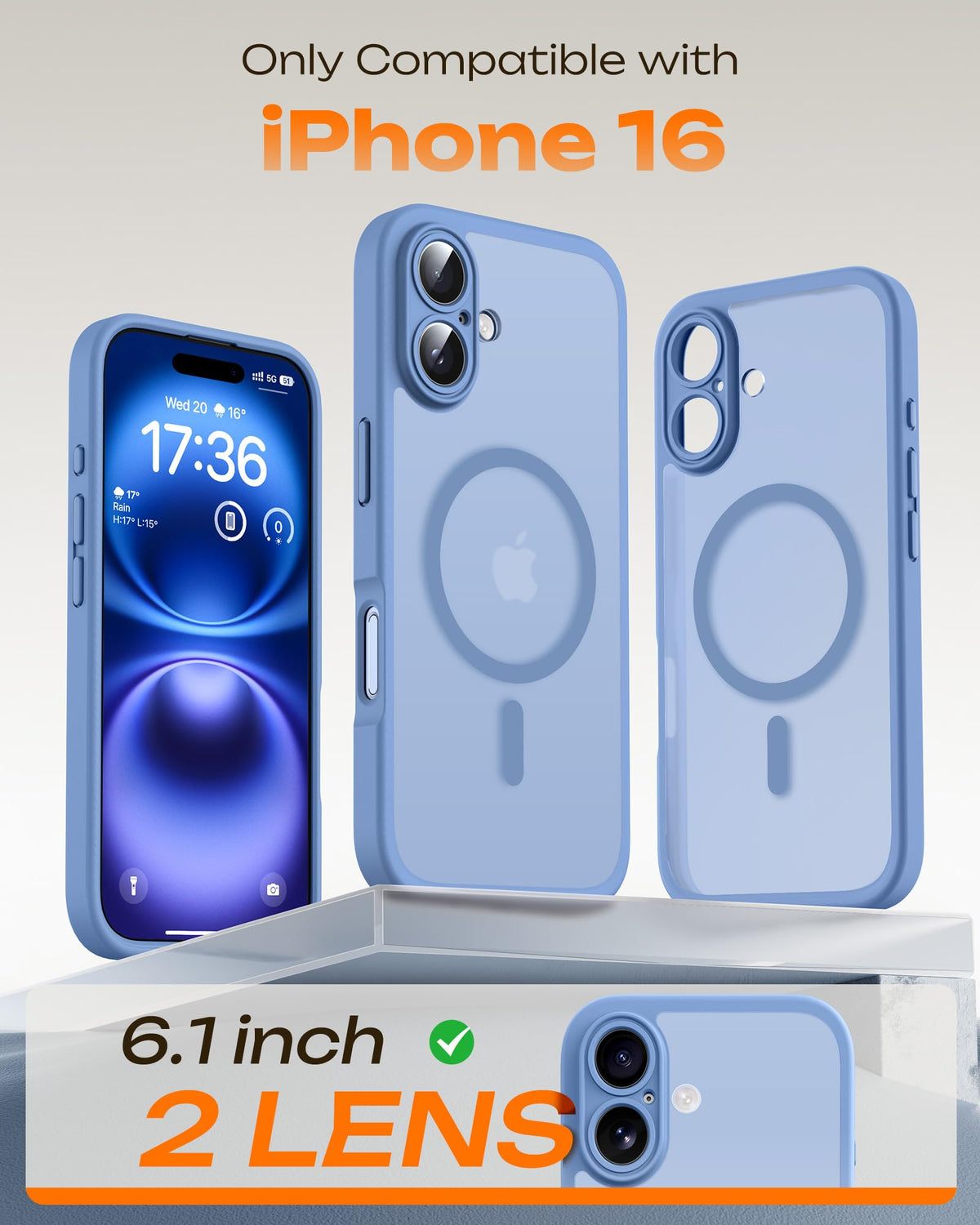 TOCOL for iPhone 16 Case, Compatible with MagSafe, Light Blue