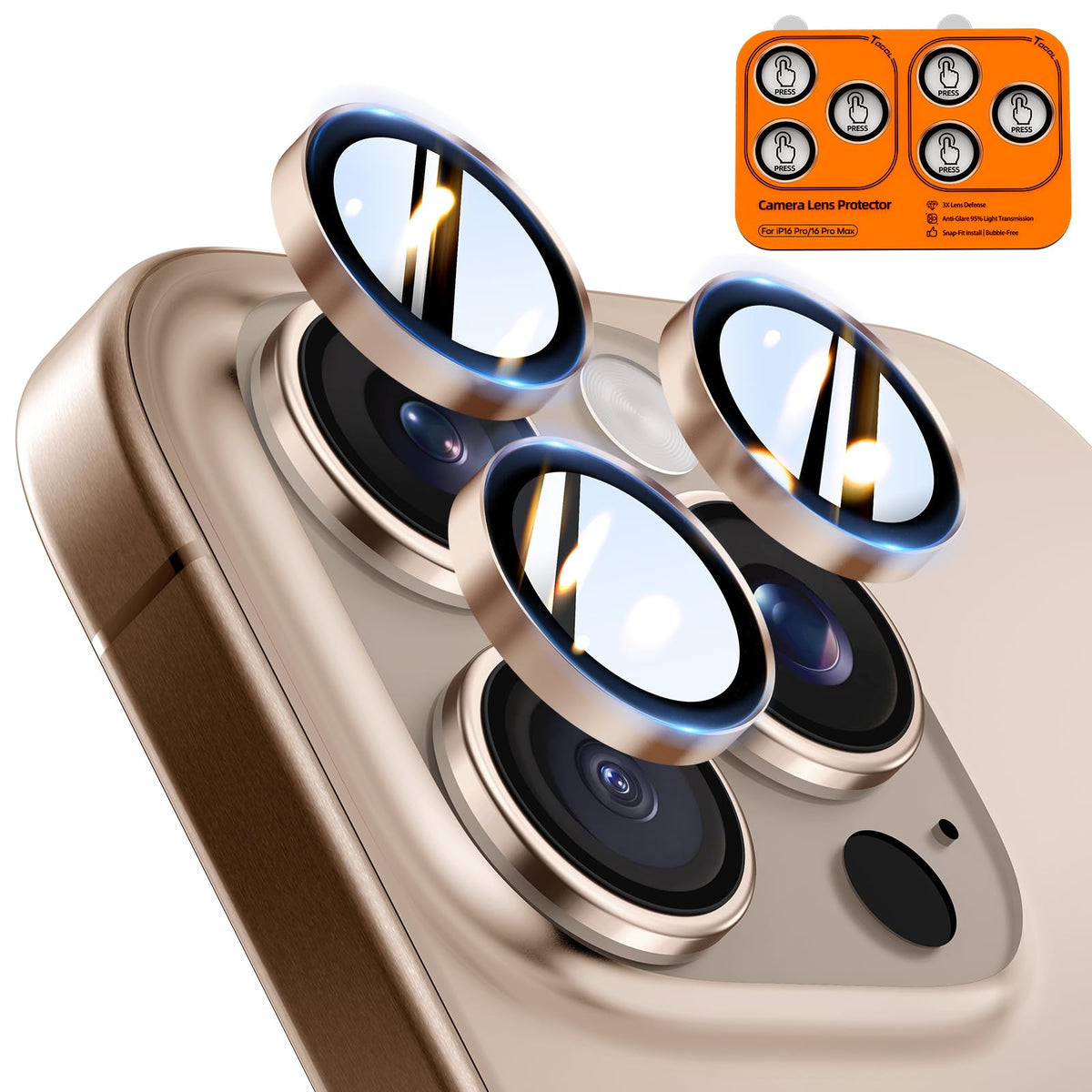 TOCOL for iPhone 16 Pro Max Camera Lens Protector/iPhone 16 Pro Camera Lens Protector Tempered Glass HD Individual Scratch Resistant Cover Accessories Case Friendly 2 Pack（Rose Gold）
