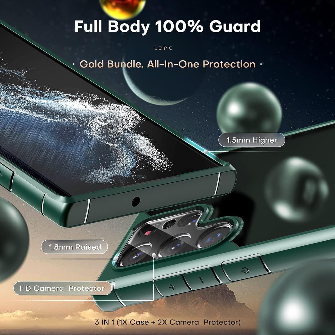 TOCOL for Samsung Galaxy S22 Ultra Case, Translucent Matte Hard Back [Military Grade Shockproof] [Anti-Scratch & Anti-Fingerprint] Slim Fit Protective Cover for Galaxy S22 Ultra Case 6.8'', Green